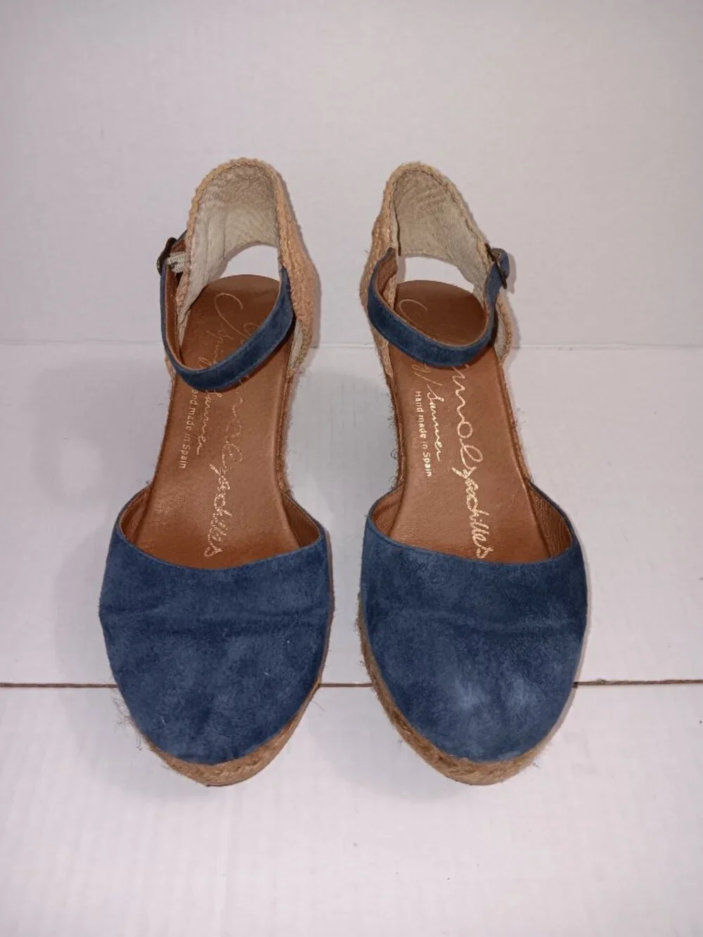 GAIMO ESPADRILLES WEDGE BLUE LEATHER WEDGE SHOES